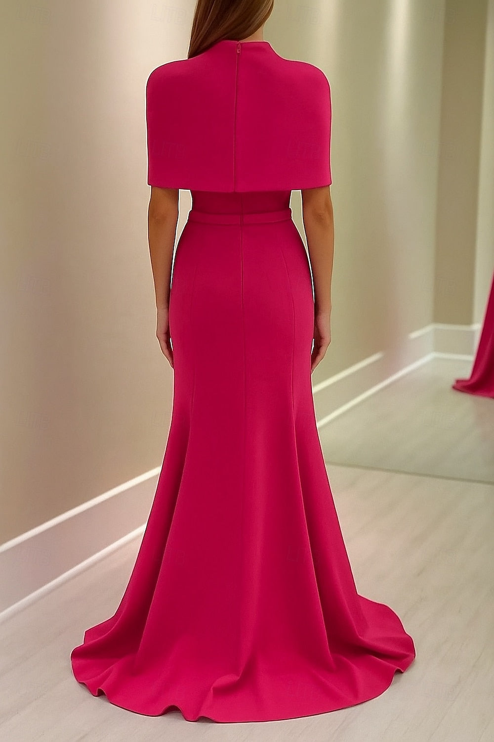 High Neck Cape Sleeve Mermaid Floor-Length Formal Evening Dress