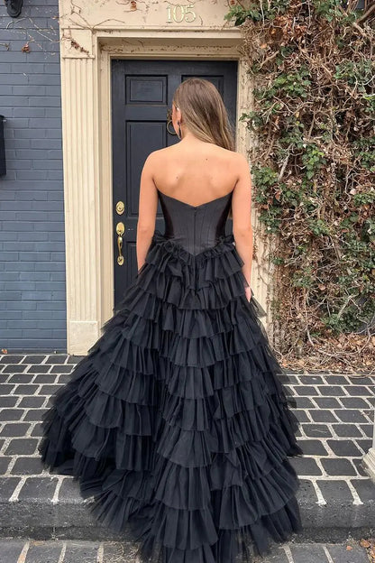 New Design Strapless Ruffles Prom Dress 2026 Tulle Long Formal Gown