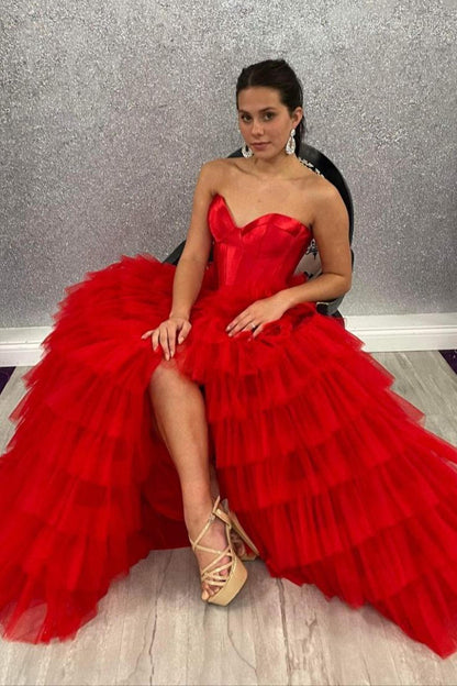 New Design Strapless Ruffles Prom Dress 2026 Tulle Long Formal Gown