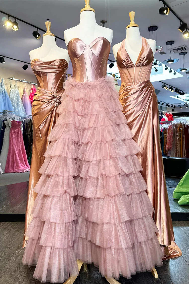 New Design Strapless Ruffles Prom Dress 2026 Tulle Long Formal Gown