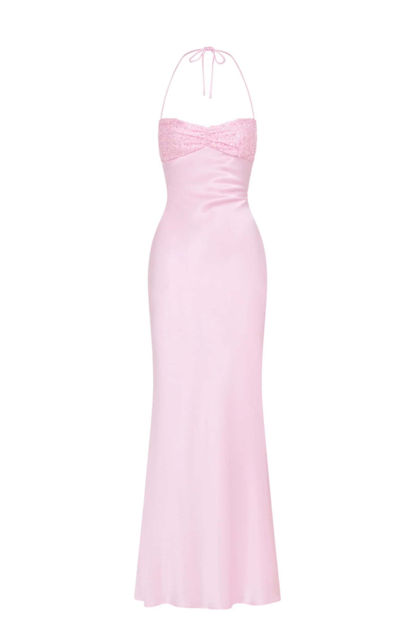 Halter Light Blue Satin Fitted Long Formal Dress