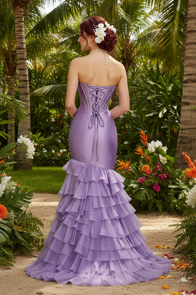 Sweetheart Lavender Sleeveless Mermaid Tassel Ruffle Prom Dress