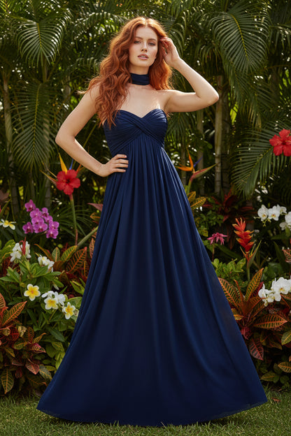 Blue Sweetheart Chiffon Sleeveless A-Line Floor-Length Prom Dress