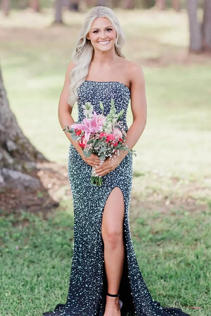 Pretty Mermaid Strapless Pink Long Prom Dress with Pearls