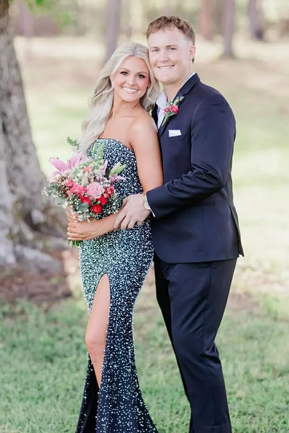 Pretty Mermaid Strapless Pink Long Prom Dress with Pearls