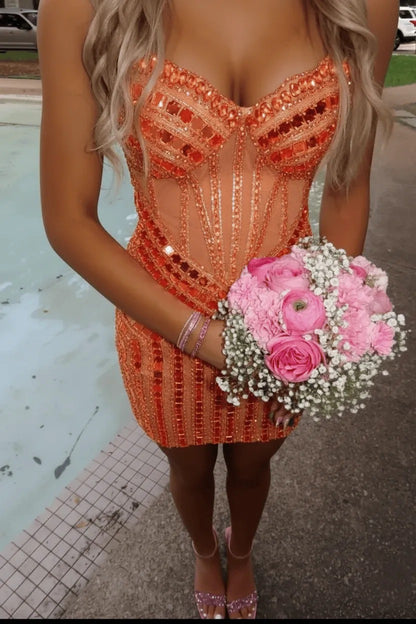 Rhinestone Corset Mini Dress with Sweetheart Neckline