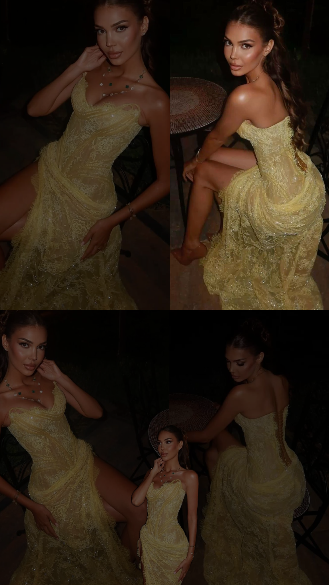 Unique Mermaid Sweetheart Yellow Lace Slit Prom Dresses Long Party Dress