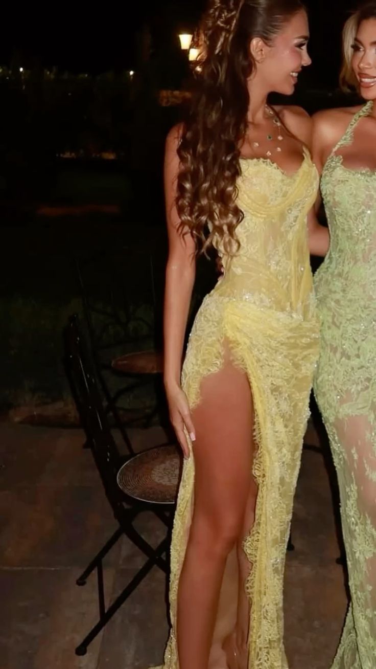 Unique Mermaid Sweetheart Yellow Lace Slit Prom Dresses Long Party Dre – VOAND Unique Mermaid Sweetheart Yellow Lace Slit Prom Dresses Long Party Dre – VOAND