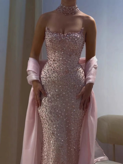 Charming Strapless Sleeveless Long Mermaid Prom Dress With Beading