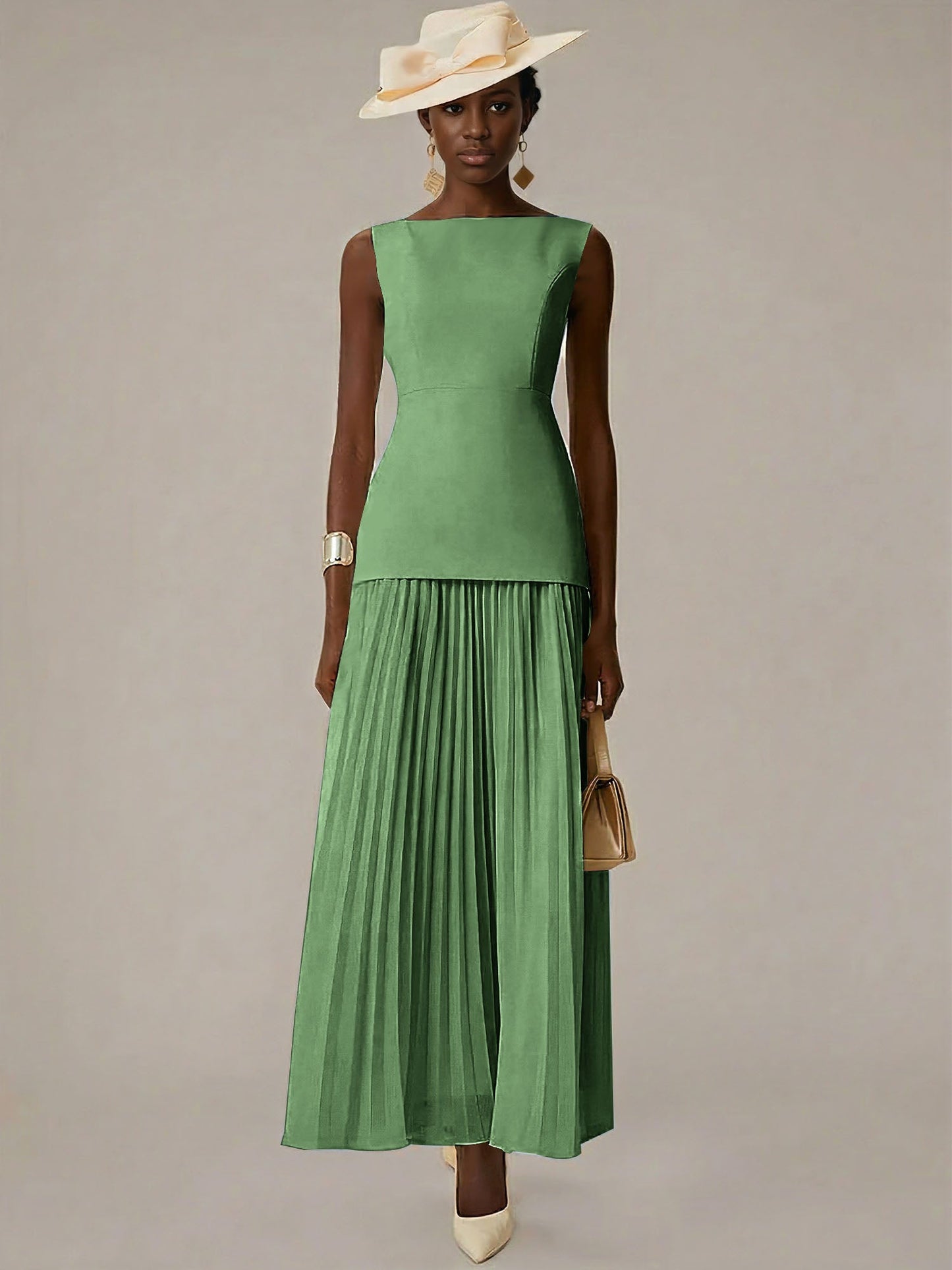 White A Line Chiffon Round Neck Sleeveless Floor Length Dresses