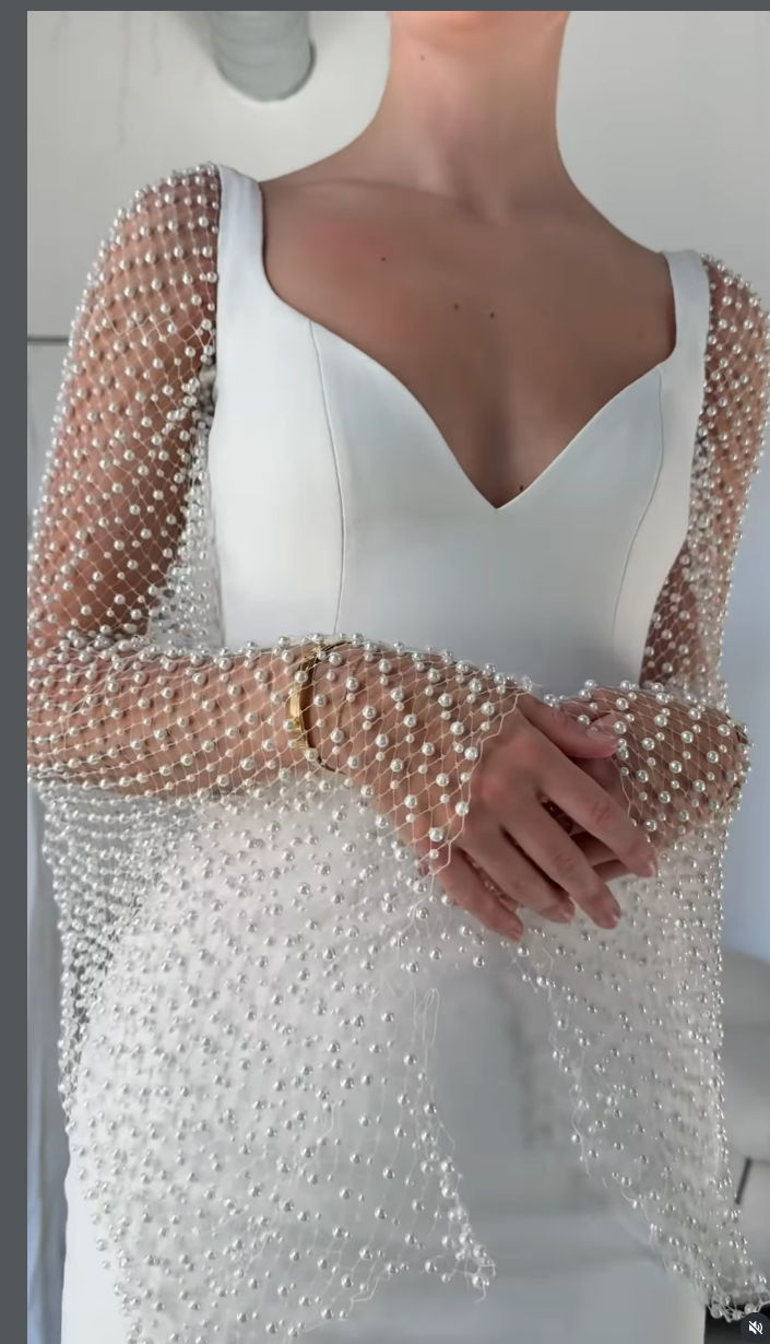 Lace Beaded Long Sleeve Backless Mermaid Wedding Dress
