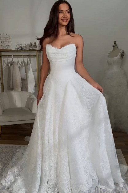 Sweetheart Lace Sleeveless A-Line Floor-Length Wedding Dress