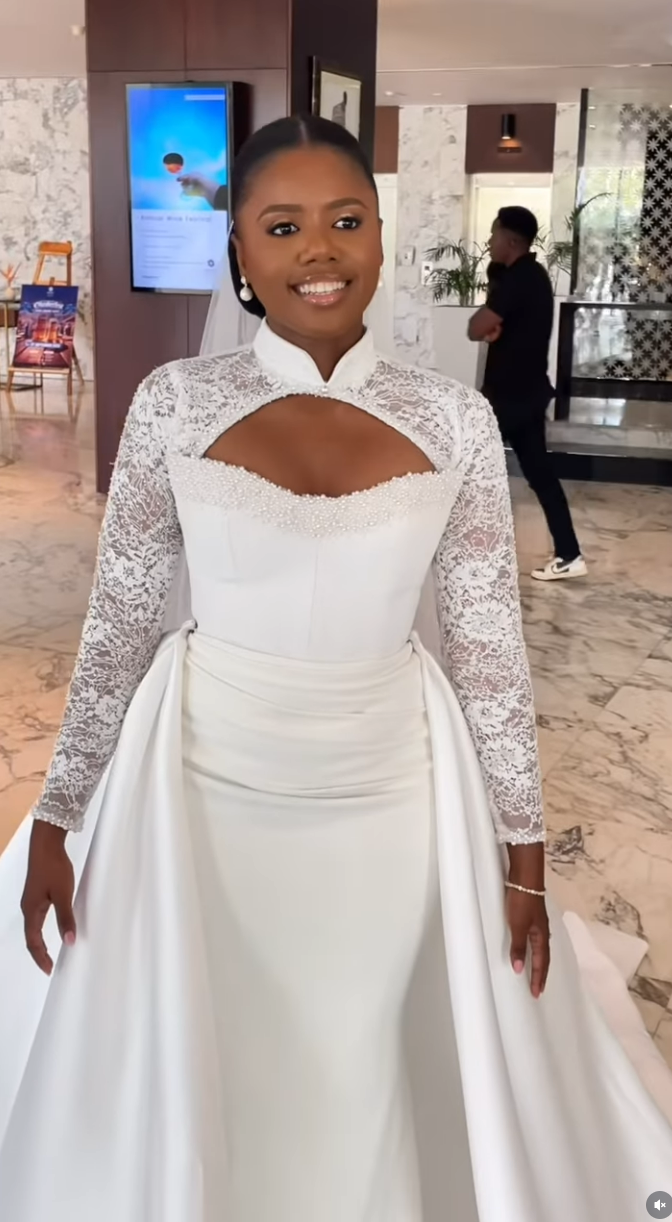 Lace Long Sleeve Mermaid Court Train Cutout Floor-Length Wedding Dress
