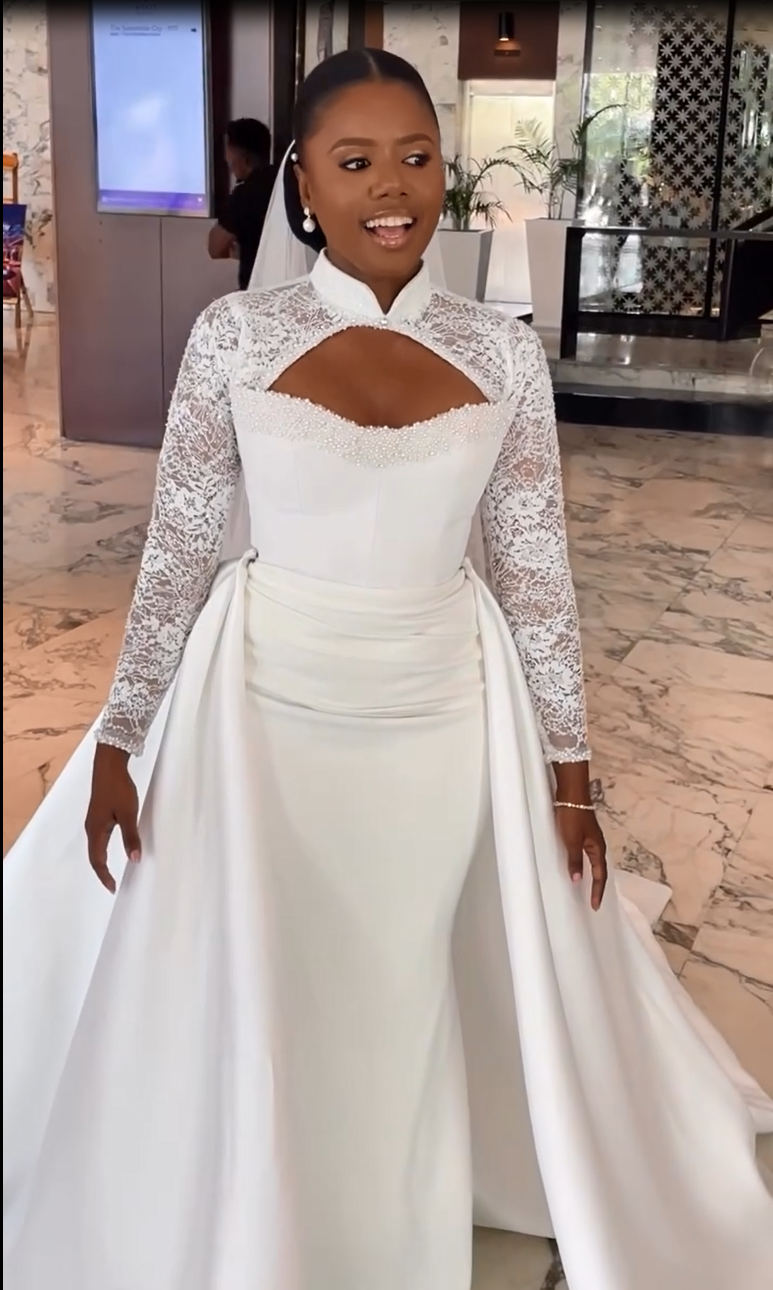 Lace Long Sleeve Mermaid Court Train Cutout Floor-Length Wedding Dress