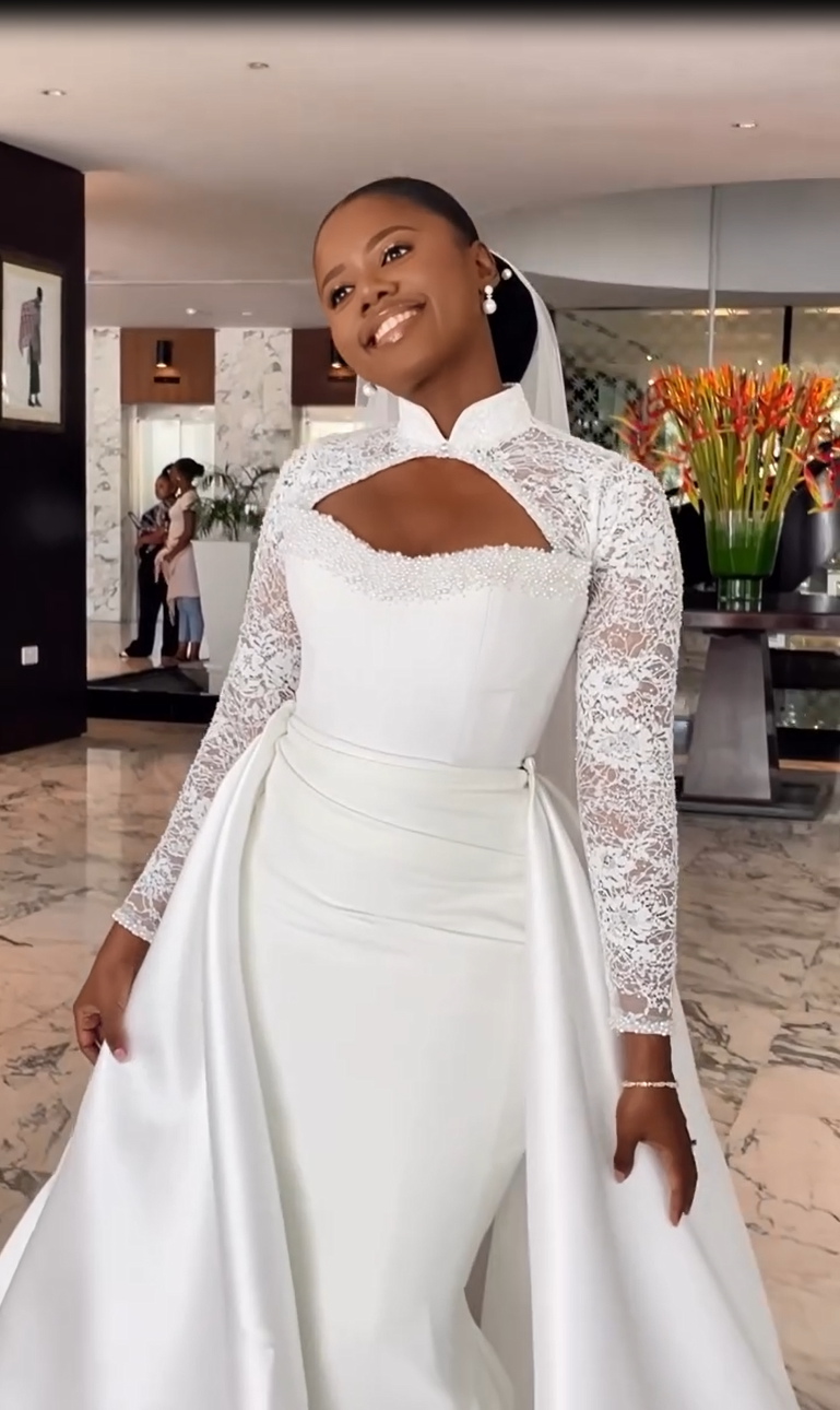Lace Long Sleeve Mermaid Court Train Cutout Floor-Length Wedding Dress
