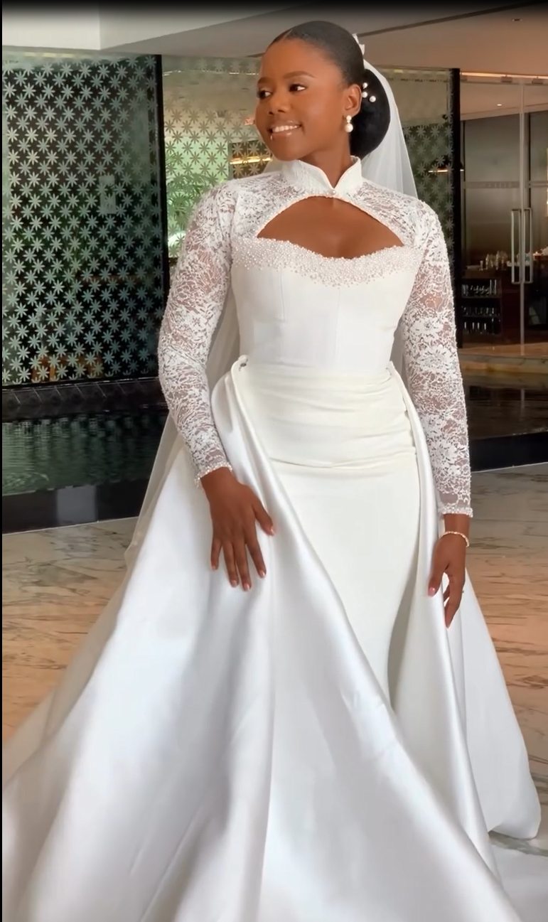 Lace Long Sleeve Mermaid Court Train Cutout Floor-Length Wedding Dress
