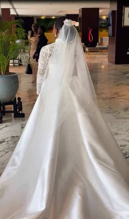 Lace Long Sleeve Mermaid Court Train Cutout Floor-Length Wedding Dress