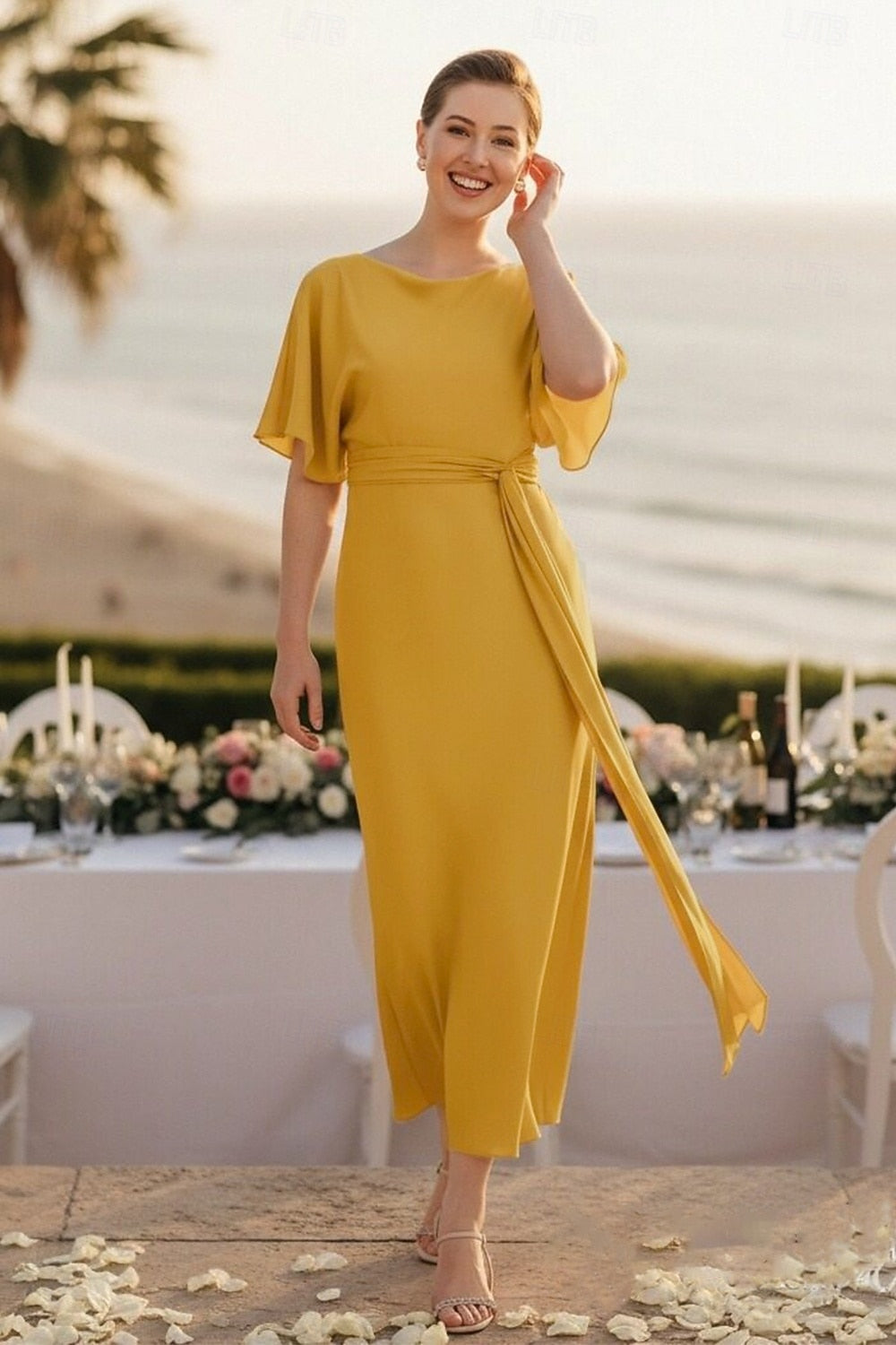 Half Sleeve O-Neck Mermaid Ankle-Length Mother of the Bride Dresses