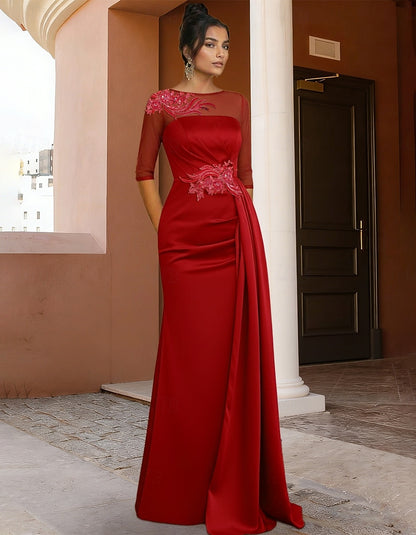 O-Neck Half Sleeve Applique Sparkle Mermaid Formal Evening Dress