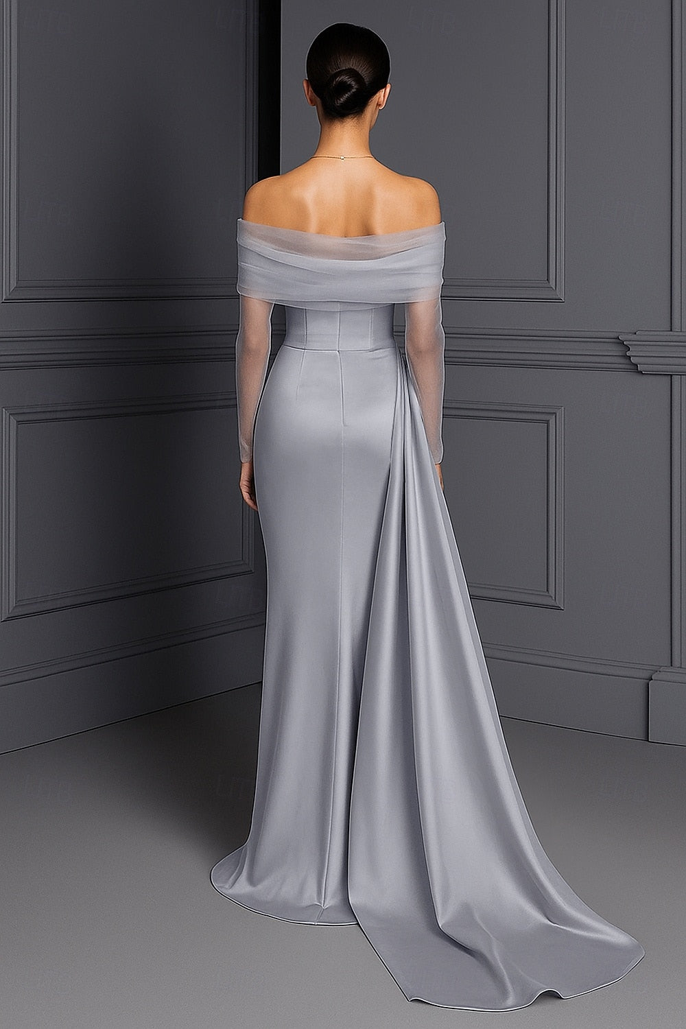 Applique Sparkle Off the Shoulder Long Sleeve Mermaid Evening Dress