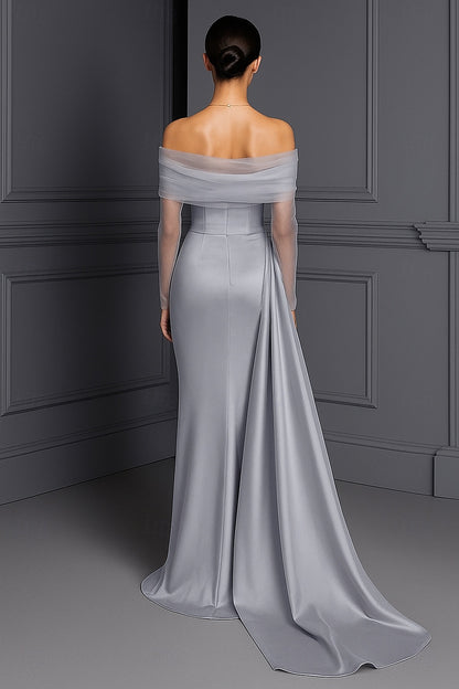 Applique Sparkle Off the Shoulder Long Sleeve Mermaid Evening Dress