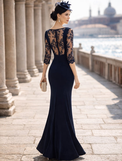 Lace 3/4 Sleeve Backless Mermaid Evening Dress Mother of the Bride Dresses