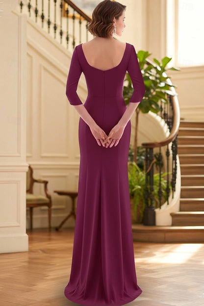 Elegant Backless 3/4 Sleeve Mermaid Mother of the Bride Dresses