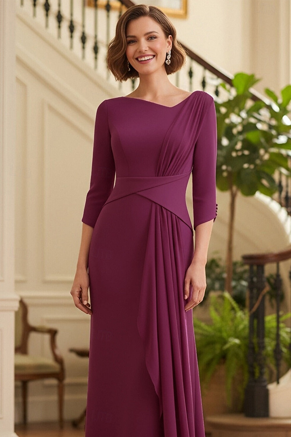 Elegant Backless 3/4 Sleeve Mermaid Mother of the Bride Dresses