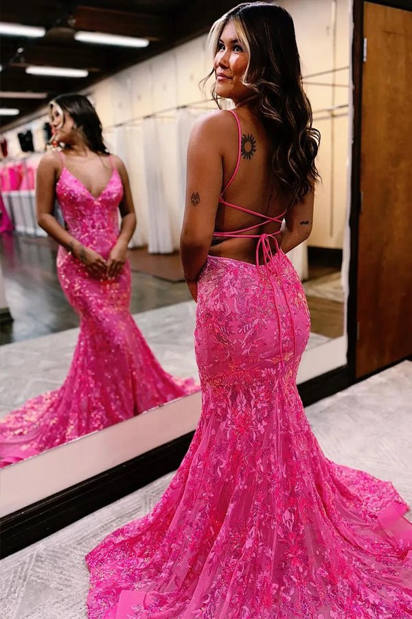 Sparkly Mermaid Spaghetti Straps Blue Prom Dress with Sequined