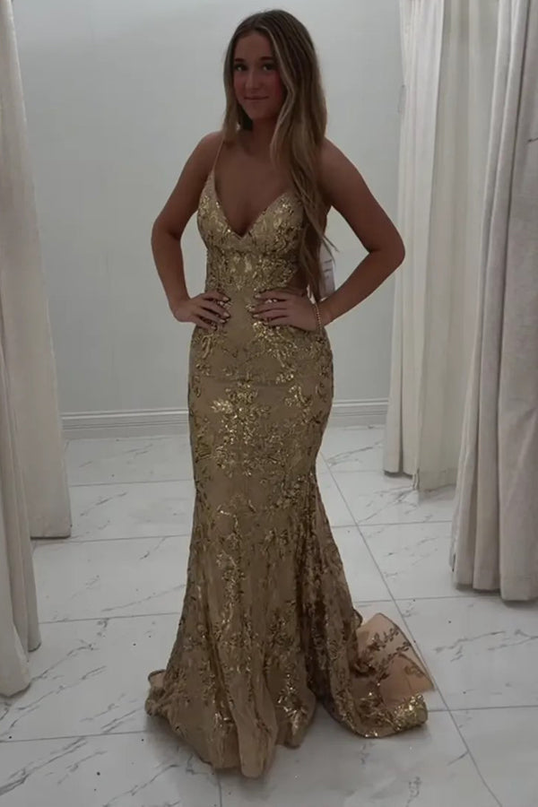 Sparkly Mermaid Spaghetti Straps Blue Prom Dress with Sequined