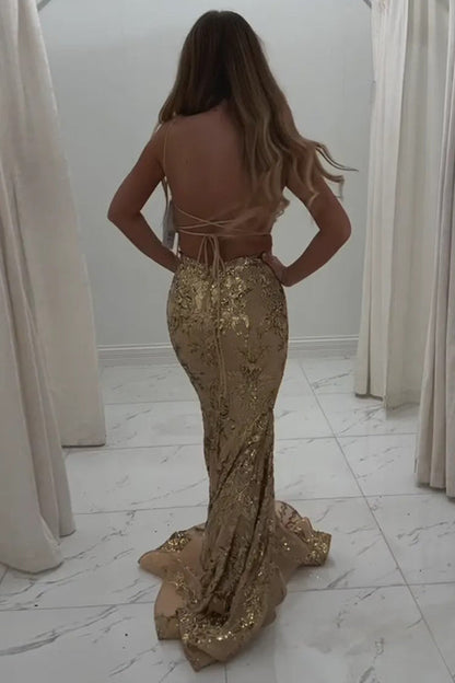Sparkly Mermaid Spaghetti Straps Blue Prom Dress with Sequined