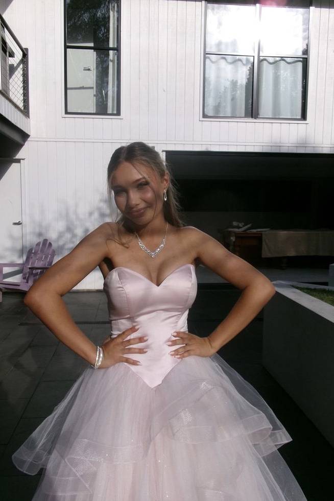 Strapless Light Pink Ruffle Tiered A-line Long Dress