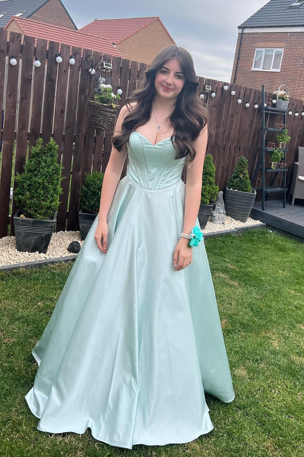 Strapless Sage Green A-line Satin Long Dress