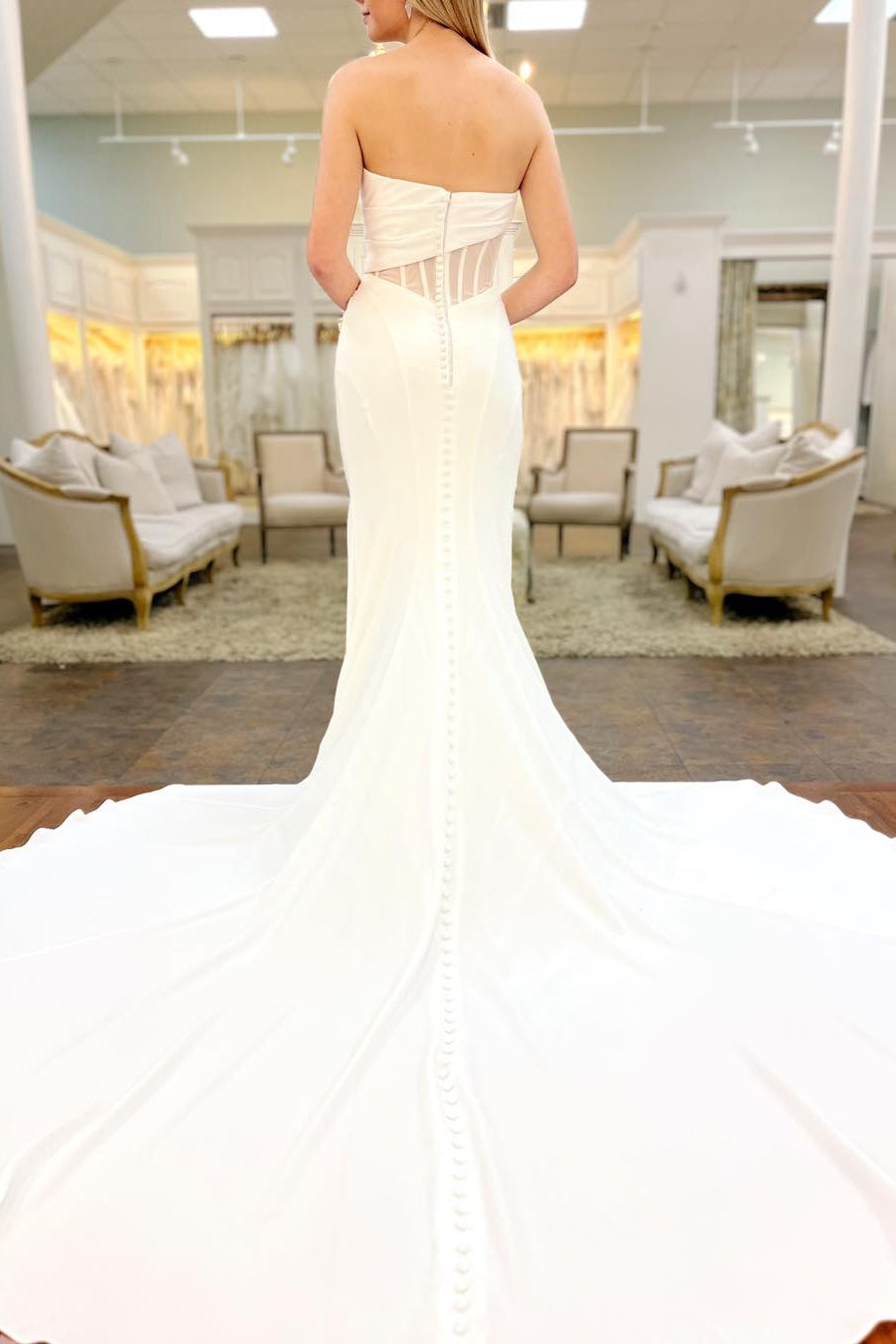 Strapless White Ruched Mermaid Wedding Dress
