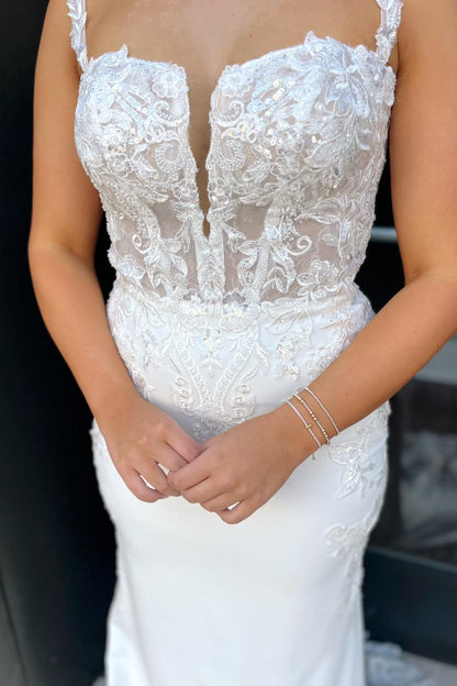 Straps White Appliques Mermaid Wedding Dress