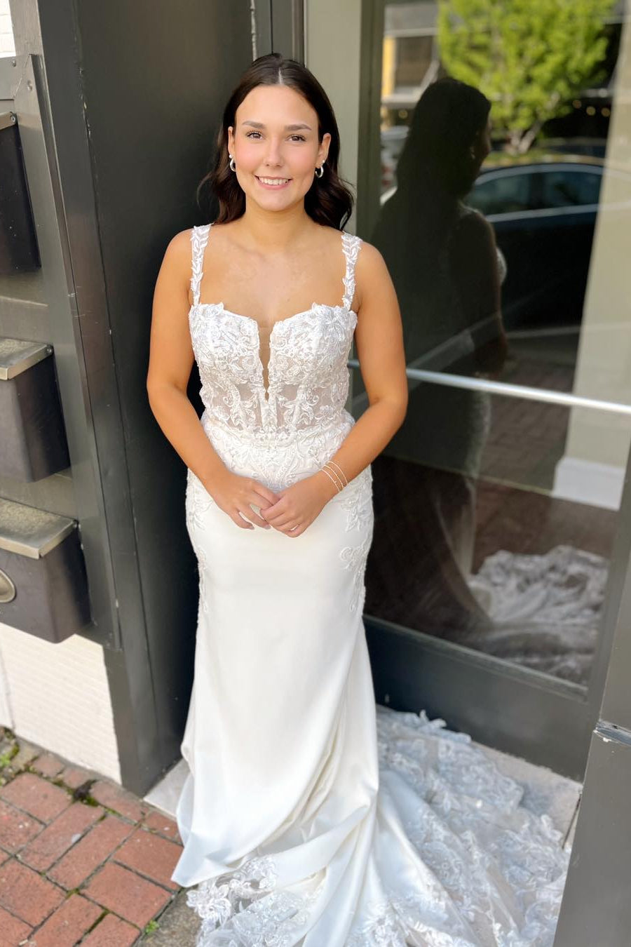 Straps White Appliques Mermaid Wedding Dress