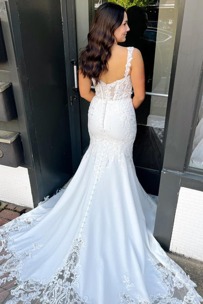 Straps White Appliques Mermaid Wedding Dress