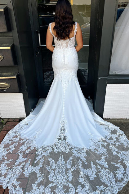 Straps White Appliques Mermaid Wedding Dress