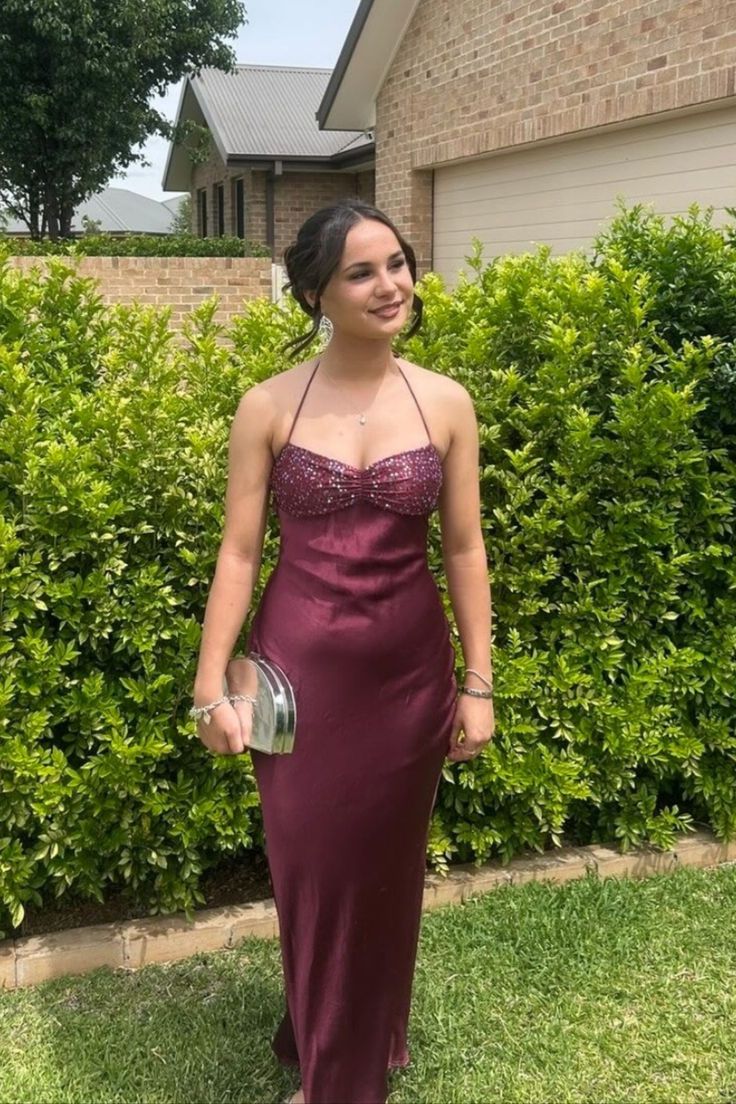 Halter Light Blue Satin Fitted Long Formal Dress