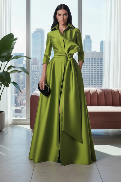 V-Neck 3/4 Sleebe Bow A-Line Mother of the Bride Dress