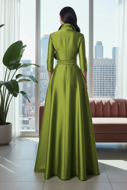 V-Neck 3/4 Sleebe Bow A-Line Mother of the Bride Dress