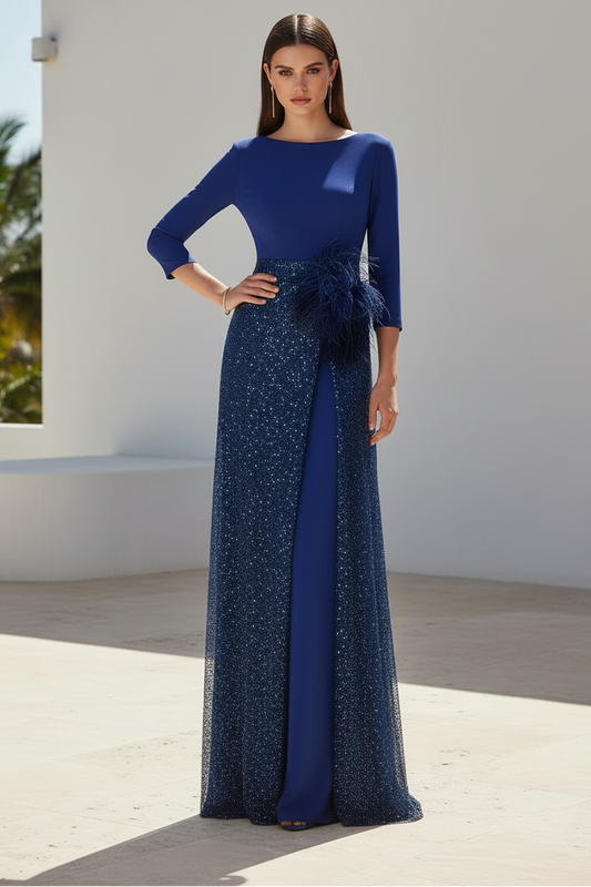 3/4 Sleeve Mermaid Feather Sequins Mother of the Bride Dress