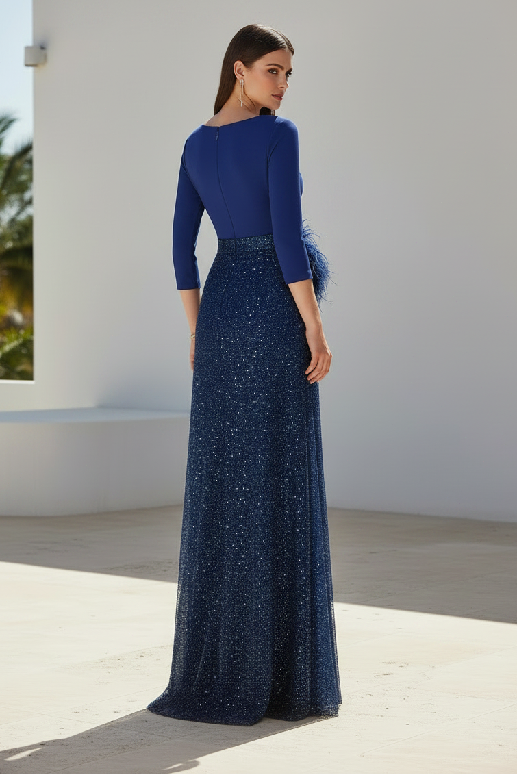 3/4 Sleeve Mermaid Feather Sequins Mother of the Bride Dress