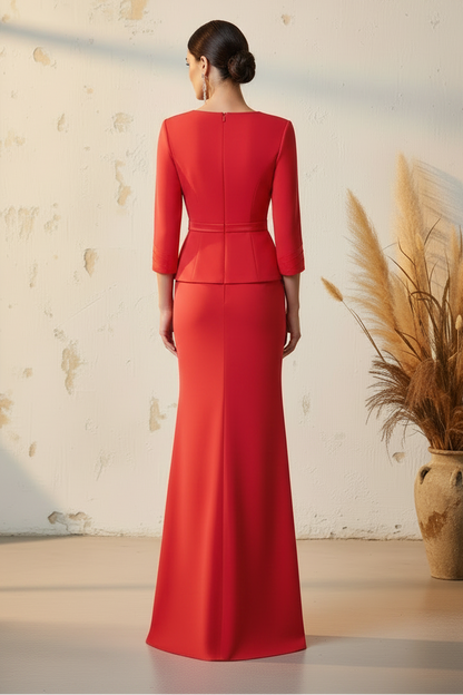 V-Neck 3/4 Sleeve Mermaid Applique Mother of the Bride Dress