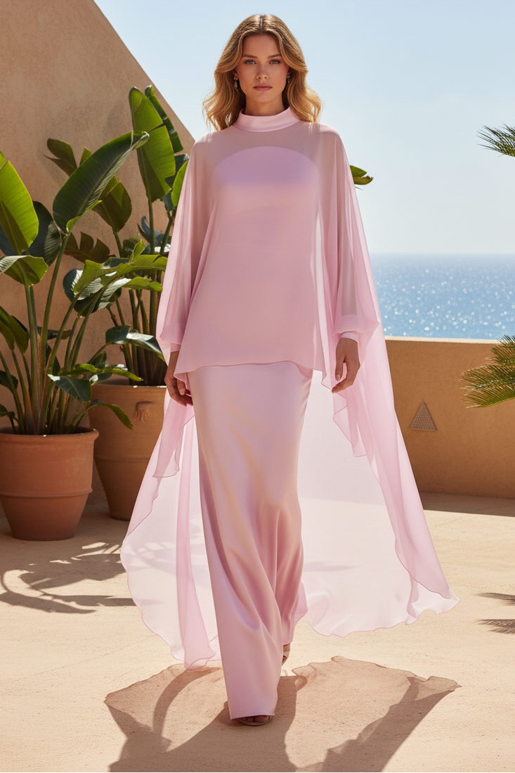 2 Piece Pink Shawl Mermaid Floor-Length Mother of the Bride Dress
