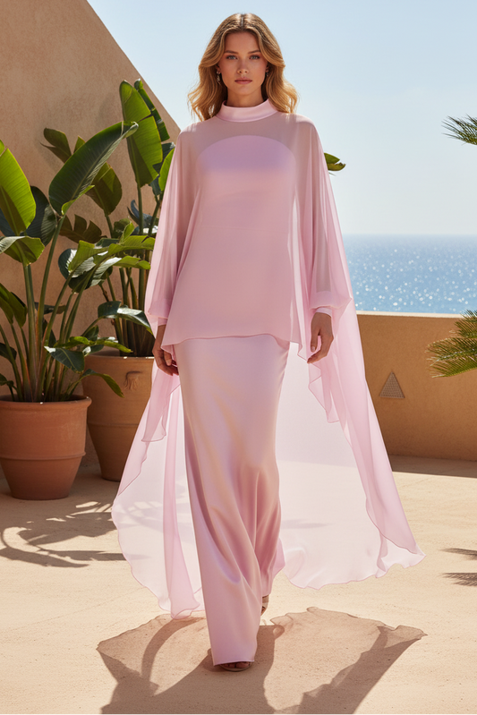 2 Piece Pink Shawl Mermaid Floor-Length Mother of the Bride Dress