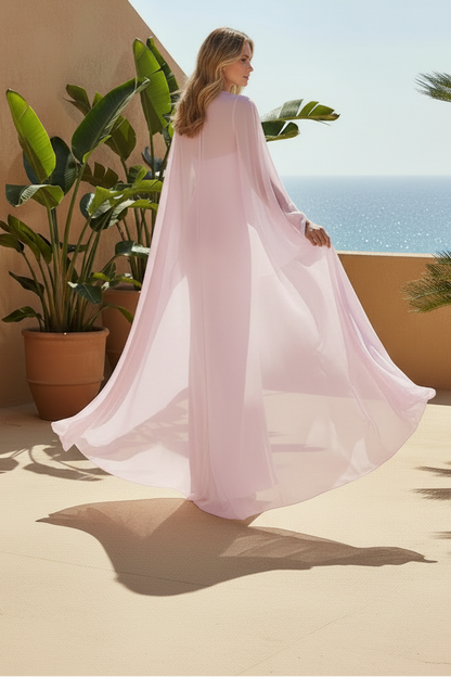 2 Piece Pink Shawl Mermaid Floor-Length Mother of the Bride Dress