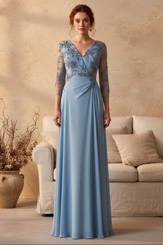 Applique Lace 3/4 Sleeve Mermaid Evening Dressa