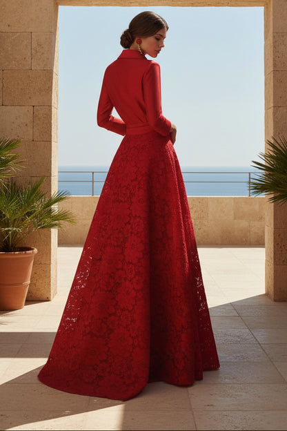 Long Sleeve A-Line Lace Flowers Evening Dress