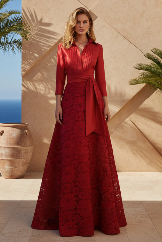 Long Sleeve A-Line Lace Flowers Evening Dress